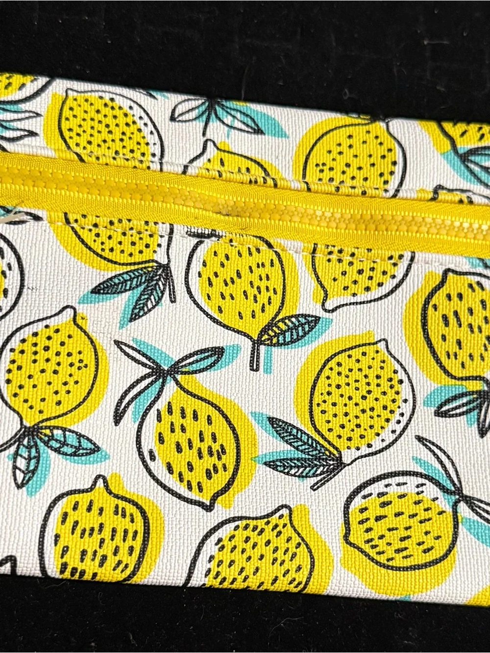 ipsy Lemon Print Cosmetic Bag in Yellow, White, Teal, Black